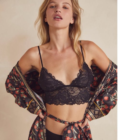 Free People Everyday Lace Longline Bralette Black Combo XS/M - Picture 2 of 4